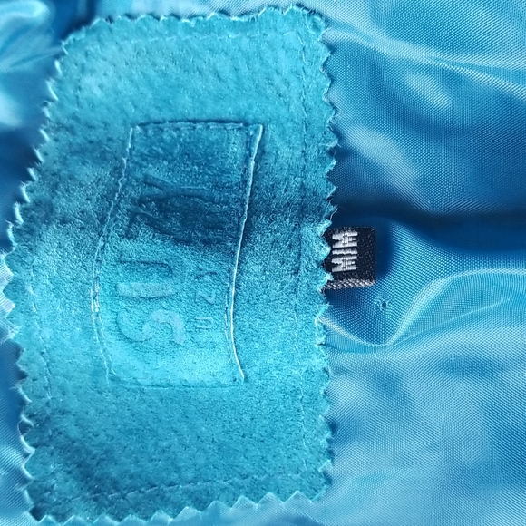 (M) SUZY Suzy Shier Lined Colored Leather Jacket Aqua Color Moto Fancy Lux - Picture 7 of 8